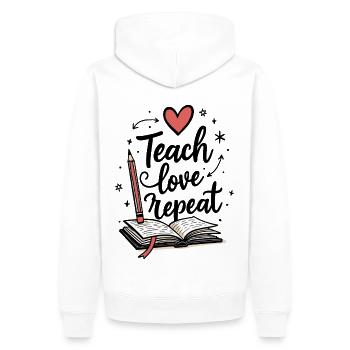 Teach Love Repeat – Lehrer Erzieher Bildung Schule - Männer Premium Bio Hoodie - Weiß - Hinten - Nico (187cm)
