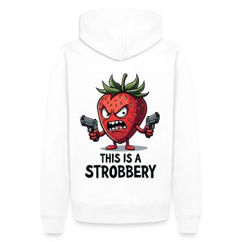 This Is A Strobbery – Lustige Erdbeer Gangster - Männer Premium Bio Hoodie - Weiß - Hinten - Nico (187cm)