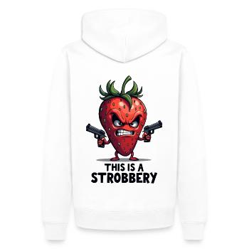 This Is A Strobbery – Lustige Erdbeer Gangster - Männer Premium Bio Hoodie - Weiß - Hinten - Nico (187cm)