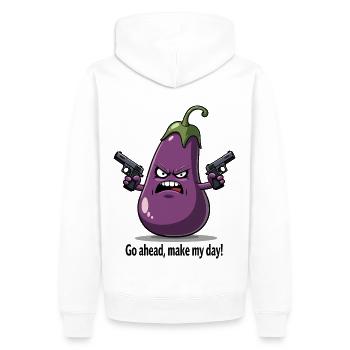 Badass Aubergine – Go Ahead, Make My Day - Männer Premium Bio Hoodie - Weiß - Hinten - Nico (187cm)