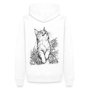Chat en frénésie : Tigre domestique heureux en chanvre - Sweat à capuche Premium bio Homme - blanc - Dos - Nico (187cm)