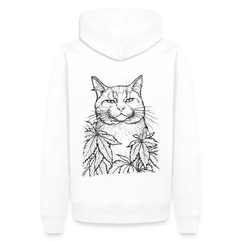 Katze mit Hanf : Lustiger Blick Stubentiger - Männer Premium Bio Hoodie - Weiß - Hinten - Nico (187cm)