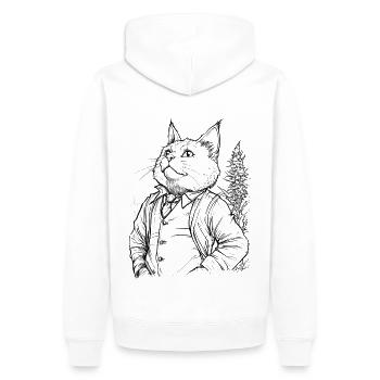 Katze im Anzug: Eleganter Stubentiger Hanfpflanze - Männer Premium Bio Hoodie - Weiß - Hinten - Nico (187cm)