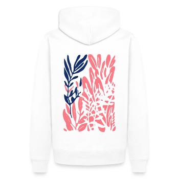 Abstrakte Pflanzen: Bunte Formen im Stil Matisse - Männer Premium Bio Hoodie - Weiß - Hinten - Nico (187cm)