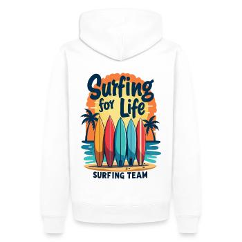 Surfing for Life Wave Boards & Beach - Men’s Premium Organic Hoodie - white - Back - Nico (187cm)