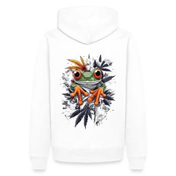 Frosch mit orangen Füßen - Weed Frosch Design - Männer Premium Bio Hoodie - Weiß - Hinten - Nico (187cm)
