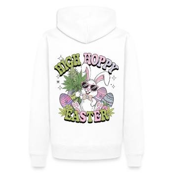 Lapin de Pâques drôle avec de l’herbe – High Hoppy Easter - Sweat à capuche Premium bio Homme - blanc - Dos - Nico (187cm)