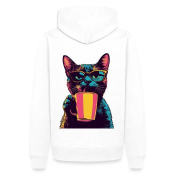 Chat rétro avec verres et café - Sweat à capuche Premium bio Homme - blanc - Dos - Nico (187cm)