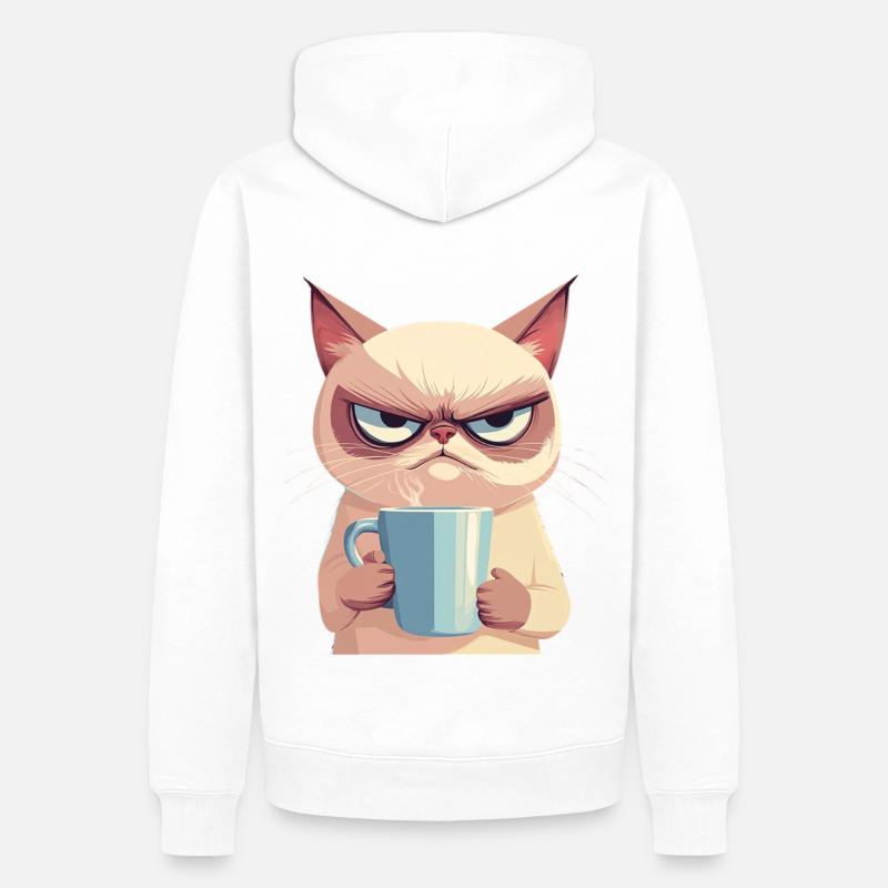 Grumpy-Stil: Grantige Katze mit Kaffee - Männer Premium Bio Hoodie - Weiß