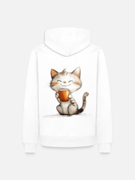 Happy cat with coffee - Men’s Premium Organic Hoodie - white