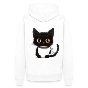 Chaton mignon avec du café - Style dessin animé - Sweat à capuche Premium bio Homme - blanc - Dos - Nico (187cm)