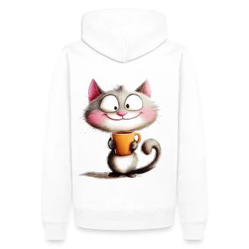 Chat joyeux avec du café - Style dessin animé - Sweat à capuche Premium bio Homme - blanc - Dos - Nico (187cm)