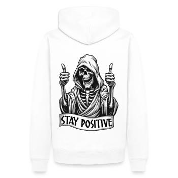 Stay Positive – Lustiger Sensenmann - Männer Premium Bio Hoodie - Weiß - Hinten - Nico (187cm)