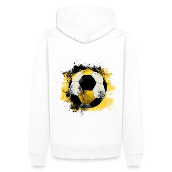 Stylischer Fußball mit Farbspritzern Gelb-Schwarz - Männer Premium Bio Hoodie - Weiß - Hinten - Nico (187cm)