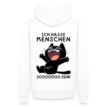 Lachende schwarze Katze – Wenn’s richtig wehtut - Männer Premium Bio Hoodie - Weiß - Hinten - Nico (187cm)