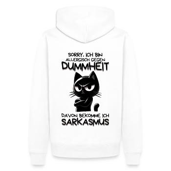 Allergisch gegen Dummheit – Katze mit Sarkasmus - Männer Premium Bio Hoodie - Weiß - Hinten - Nico (187cm)