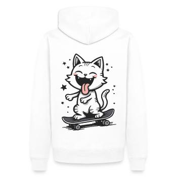 Skateur Skateur Chat Skateboard Patinage - Sweat à capuche Premium bio Homme - blanc - Dos - Nico (187cm)