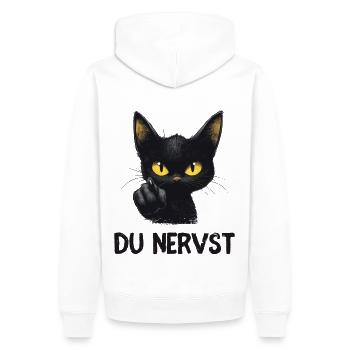 Witzige schwarze Katze sagt: Du nervst - Männer Premium Bio Hoodie - Weiß - Hinten - Nico (187cm)