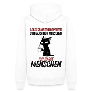 Aggressionstherapeuten – Ich hasse Menschen - Männer Premium Bio Hoodie - Weiß - Hinten - Nico (187cm)
