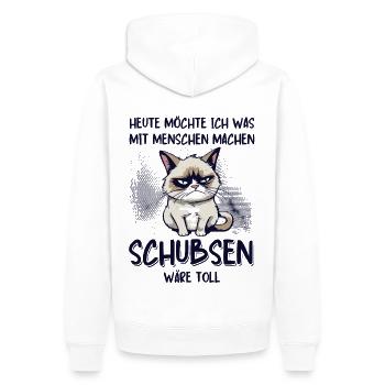 Menschen schubsen - Süße Grump Style Katze - Männer Premium Bio Hoodie - Weiß - Hinten - Nico (187cm)