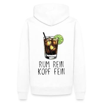 Rum rein Kopf fein - Saufspruch Longdrink und Lime - Männer Premium Bio Hoodie - Weiß - Hinten - Nico (187cm)