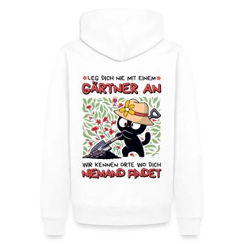Leg dich nie mit einem Gärtner an – Katze - Männer Premium Bio Hoodie - Weiß - Hinten - Nico (187cm)