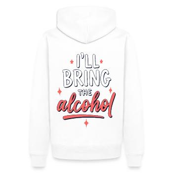 Je vais apporter la fête de l’alcool en disant citation - Sweat à capuche Premium bio Homme - blanc - Dos - Nico (187cm)