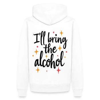 Je vais apporter la fête de l’alcool en disant citation - Sweat à capuche Premium bio Homme - blanc - Dos - Nico (187cm)