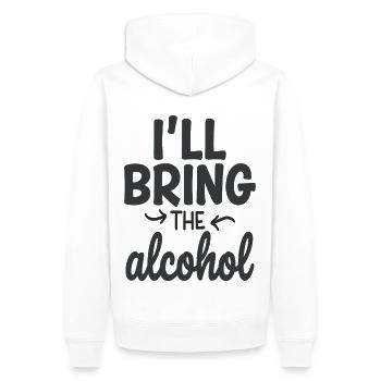 Je vais apporter la fête de l’alcool en disant citation - Sweat à capuche Premium bio Homme - blanc - Dos - Nico (187cm)