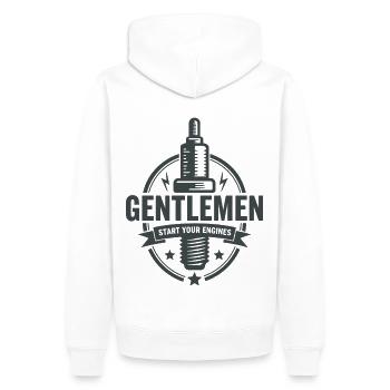 Messieurs, démarrez vos moteurs Sport automobile - Sweat à capuche Premium bio Homme - blanc - Dos - Nico (187cm)