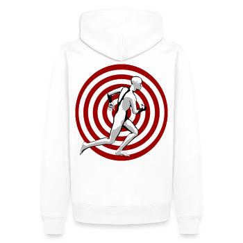 Coureur à l’arrivée - cible - Sweat à capuche Premium bio Homme - blanc - Dos - Nico (187cm)