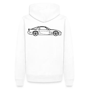 RX‑7 Line Silhouette – JDM Performance Art - Männer Premium Bio Hoodie - Weiß - Hinten - Nico (187cm)