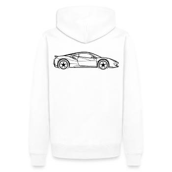 Pista Line Silhouette – Pure Performance Art - Men’s Premium Organic Hoodie - white - Back - Nico (187cm)