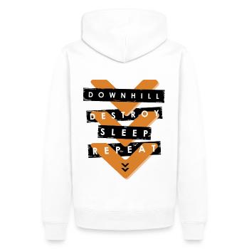 Downhill, Destroy, sleep, repeat - Männer Premium Bio Hoodie - Weiß - Hinten - Nico (187cm)