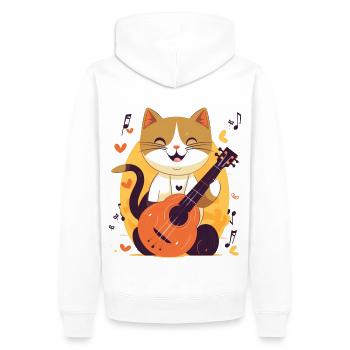 Süße Katze mit Gitarre - Männer Premium Bio Hoodie - Weiß - Hinten - Nico (187cm)