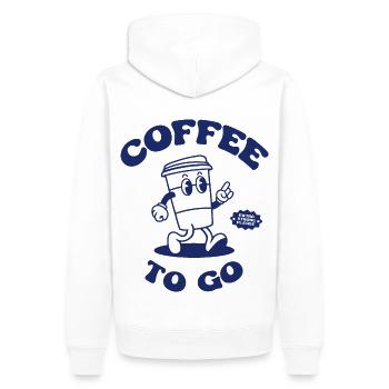 Coffee To Go Illustration Retro Rücken Logo 2023 - Männer Premium Bio Hoodie - Weiß - Hinten - Nico (187cm)