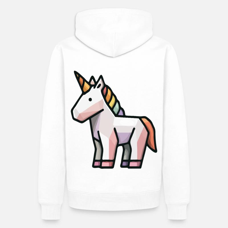 Geometrisches Einhorn – Low Poly Fantasy Tierkunst - Männer Premium Bio Hoodie - Weiß