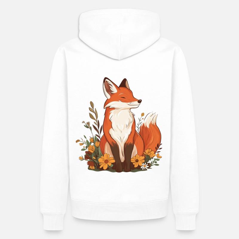 Renard avec des fleurs - Sweat à capuche Premium bio Homme - blanc