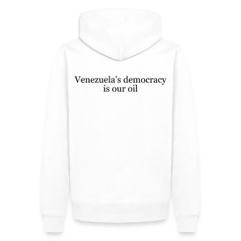 Pétrole du Venezuela - Sweat à capuche Premium bio Homme - blanc - Dos - Nico (187cm)
