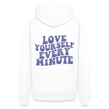 love yourself every minute - Men’s Premium Organic Hoodie - white - Back - Nico (187cm)