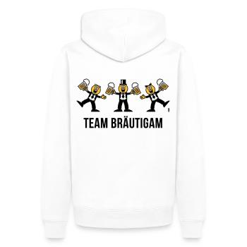 Team Bräutigam (JGA / Karikatur / Tanz / 3C / B) - Männer Premium Bio Hoodie - Weiß - Hinten - Nico (187cm)