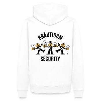 Bräutigam Security (JGA / Karikatur / Tanz / 3C B) - Männer Premium Bio Hoodie - Weiß - Hinten - Nico (187cm)