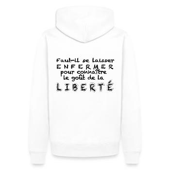Liberté - Sweat à capuche Premium bio Homme - blanc - Dos - Nico (187cm)