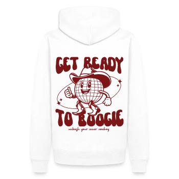 Get Ready To Boogie | Discokugel Cowboy Hut Funny - Männer Premium Bio Hoodie - Weiß - Hinten - Nico (187cm)