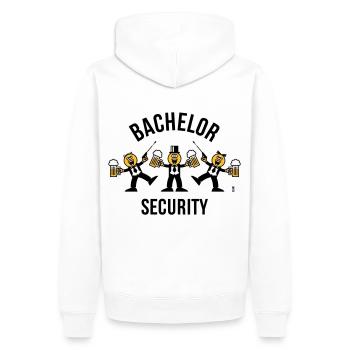 Bachelor Security (JGA / Karikatur / Tanz / 3C B) - Männer Premium Bio Hoodie - Weiß - Hinten - Nico (187cm)