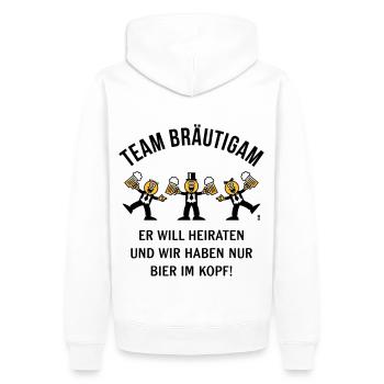 Team Bräutigam (Karikatur / Bier Im Kopf / 3C / B) - Männer Premium Bio Hoodie - Weiß - Hinten - Nico (187cm)