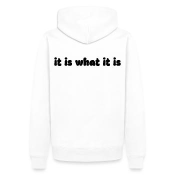 It Is What It Is – Retro Spruch Grafik - Männer Premium Bio Hoodie - Weiß - Hinten - Nico (187cm)