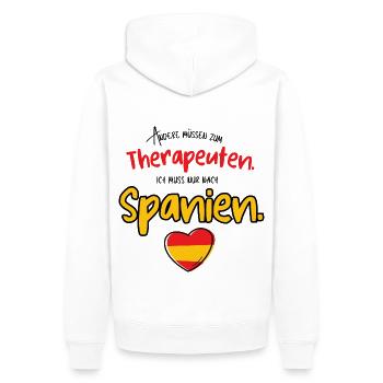 Spanien meine Therapie. Therapiespruch Spanien - Männer Premium Bio Hoodie - Weiß - Hinten - Nico (187cm)