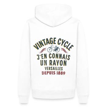 Vintage-Zyklus j weiß viel darüber - Männer Premium Bio Hoodie - Weiß - Hinten - Nico (187cm)