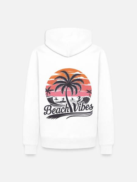 Beach Vibes Retro Surfer Palmenstrand Urlaub - Männer Premium Bio Hoodie - Weiß
